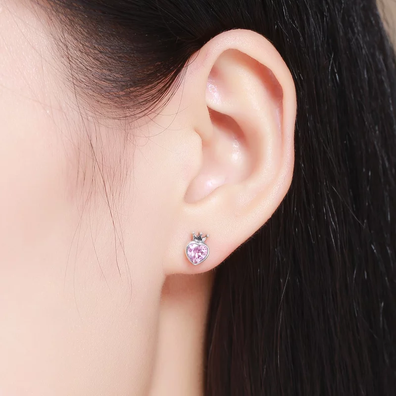 (image pour) Clous d'Oreilles Style PANDORA Couronne Coeur - SCE174 - Afficher 7