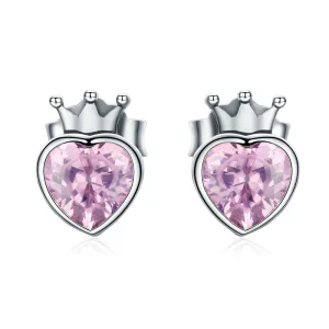 (image pour) Clous d'Oreilles Style PANDORA Couronne Coeur - SCE174