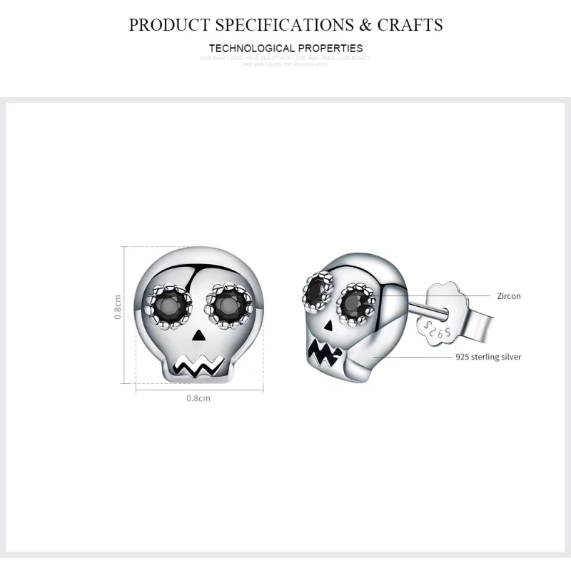 (image pour) Clous d'Oreilles Style PANDORA Crâne - SCE064 - Afficher 2