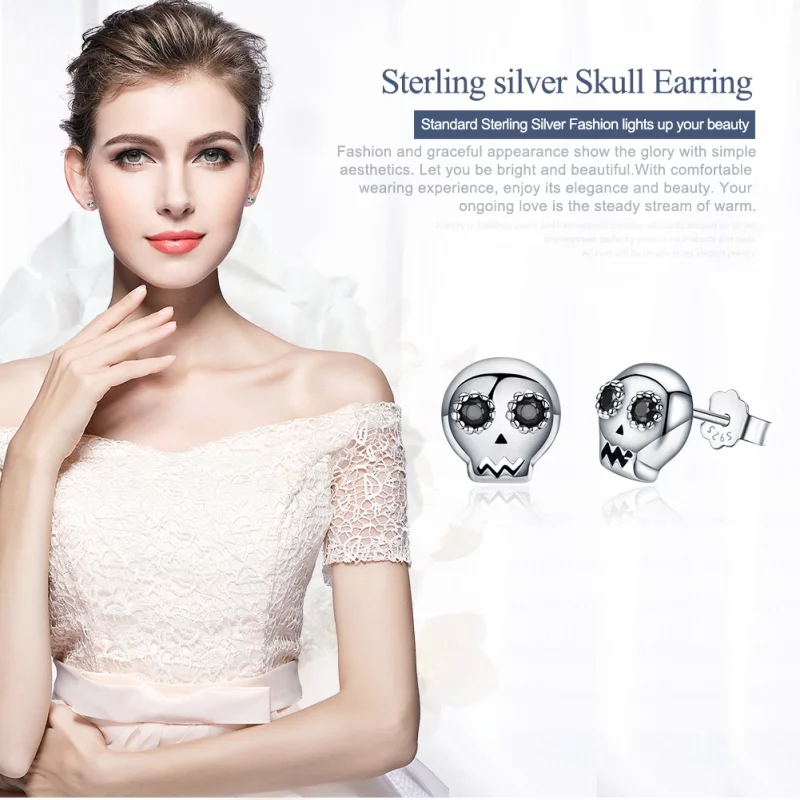 (image pour) Clous d'Oreilles Style PANDORA Crâne - SCE064 - Afficher 3