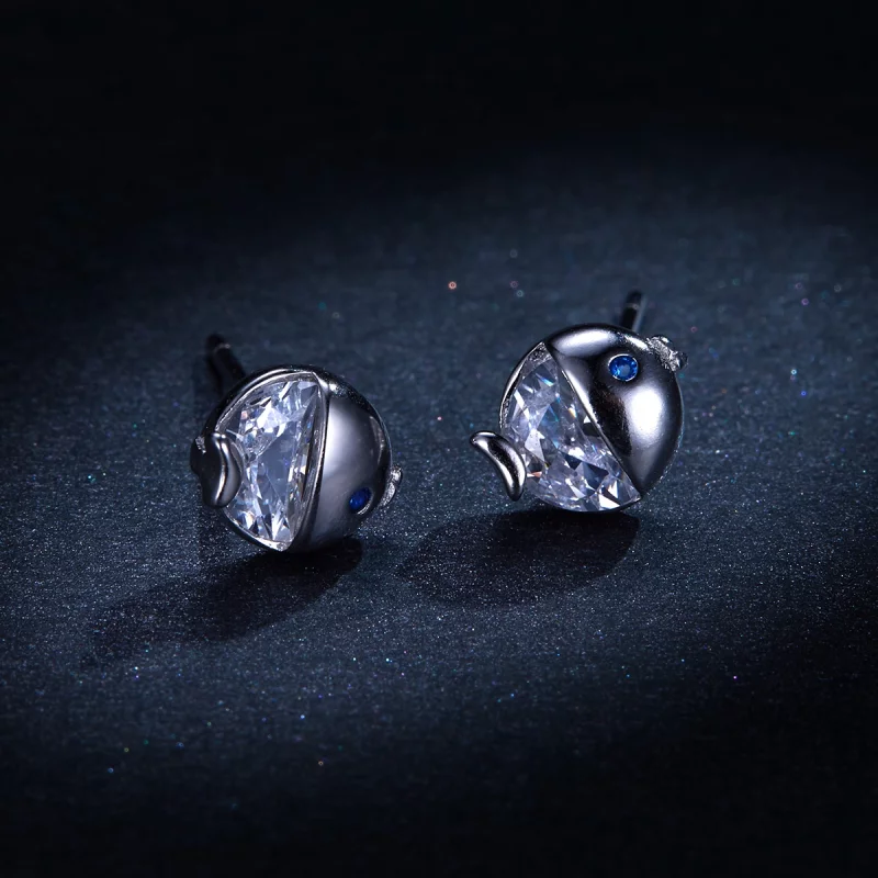 (image pour) Clous d'Oreilles Style PANDORA Embrasser le poisson - BSE204 - Afficher 9
