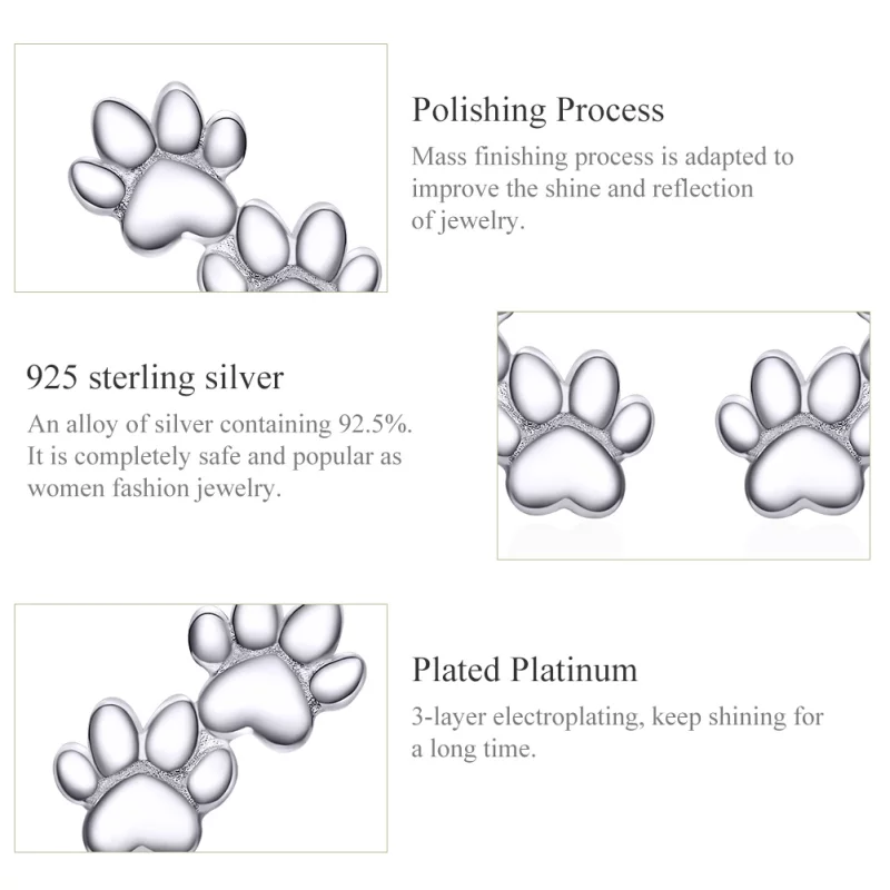 (image pour) Clous d'Oreilles Style PANDORA Empreintes d'animaux - SCE718 - Afficher 3