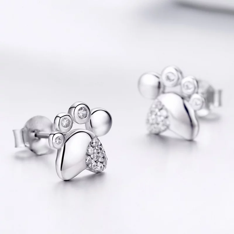(image pour) Clous d'Oreilles Style PANDORA Empreintes de pas mignonnes de chaton anti-allerg - Afficher 3