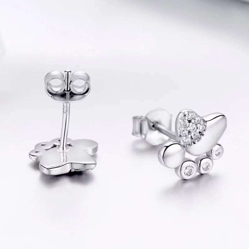 (image pour) Clous d'Oreilles Style PANDORA Empreintes de pas mignonnes de chaton anti-allerg - Afficher 4