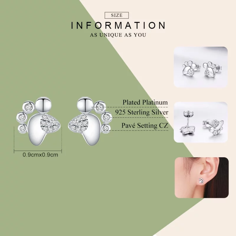 (image pour) Clous d'Oreilles Style PANDORA Empreintes de pas mignonnes de chaton anti-allerg - Afficher 7