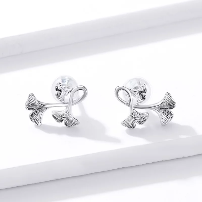 (image pour) Clous d'Oreilles Style PANDORA Feuille de Ginkgo - BSE328 - Afficher 2