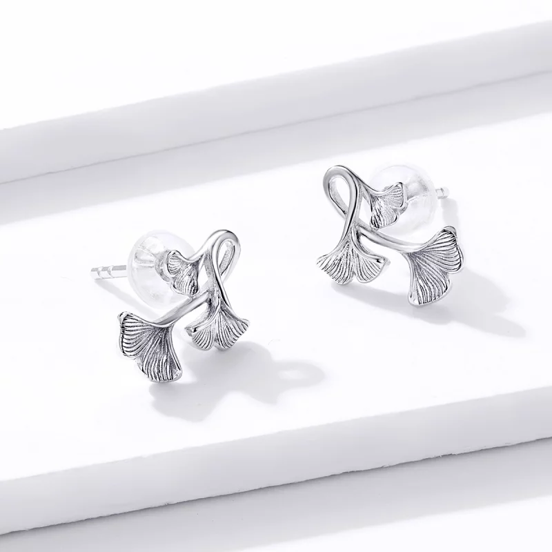 (image pour) Clous d'Oreilles Style PANDORA Feuille de Ginkgo - BSE328 - Afficher 3
