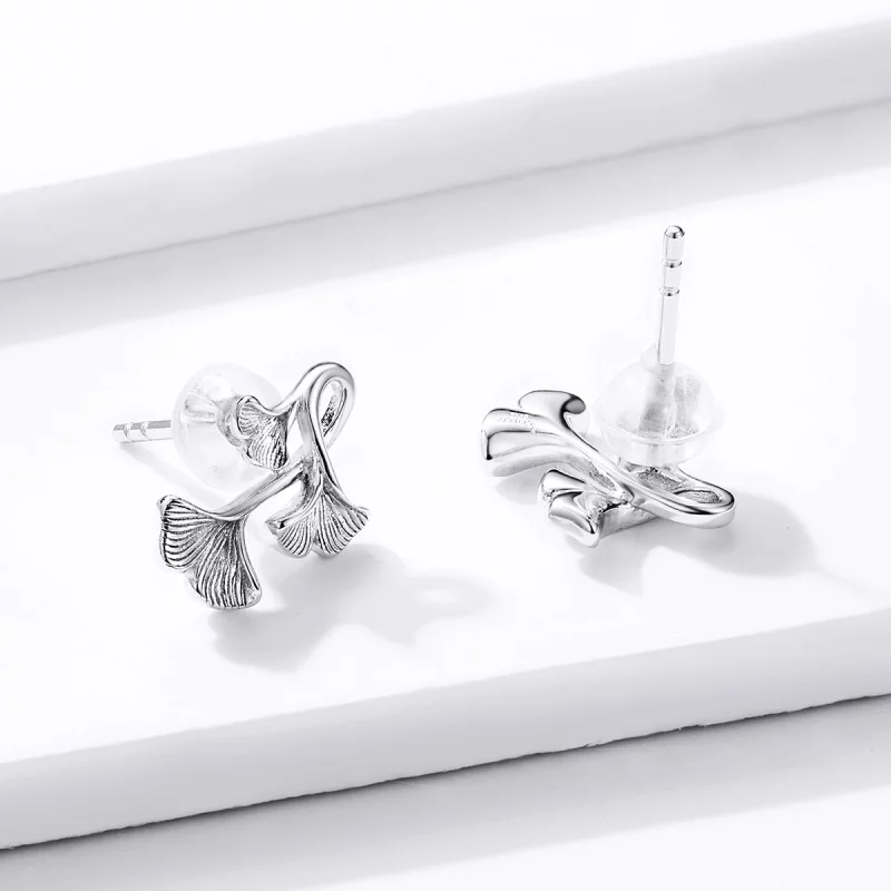 (image pour) Clous d'Oreilles Style PANDORA Feuille de Ginkgo - BSE328 - Afficher 4