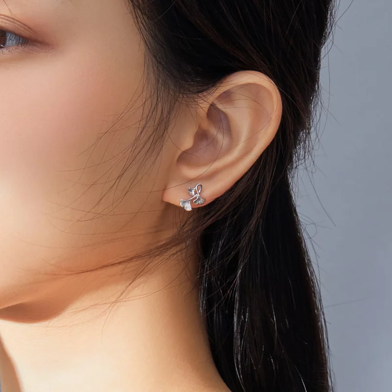 (image pour) Clous d'Oreilles Style PANDORA Feuille de Ginkgo - BSE328 - Afficher 5
