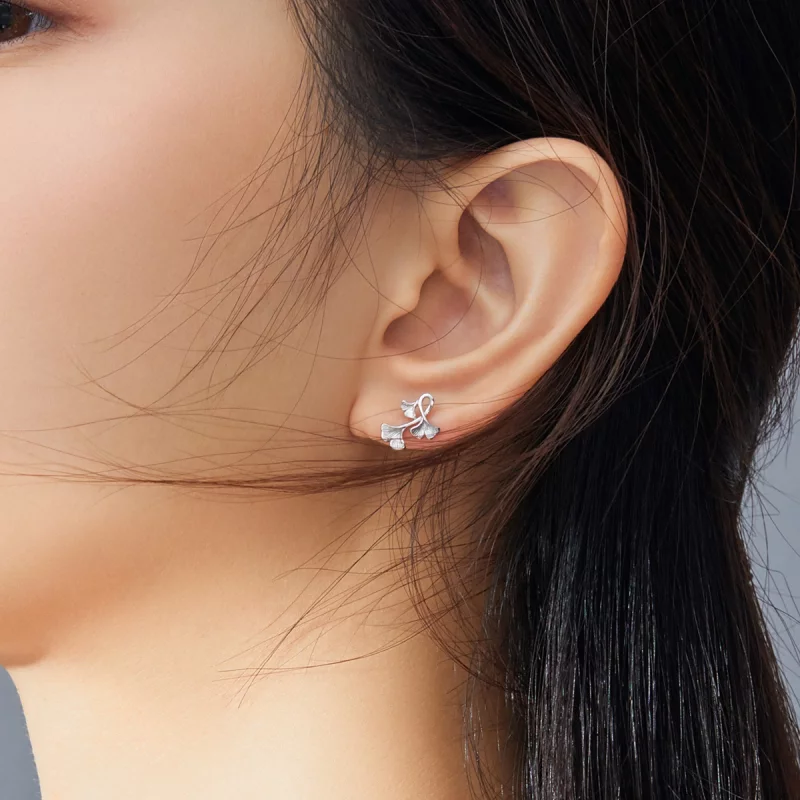 (image pour) Clous d'Oreilles Style PANDORA Feuille de Ginkgo - BSE328 - Afficher 6