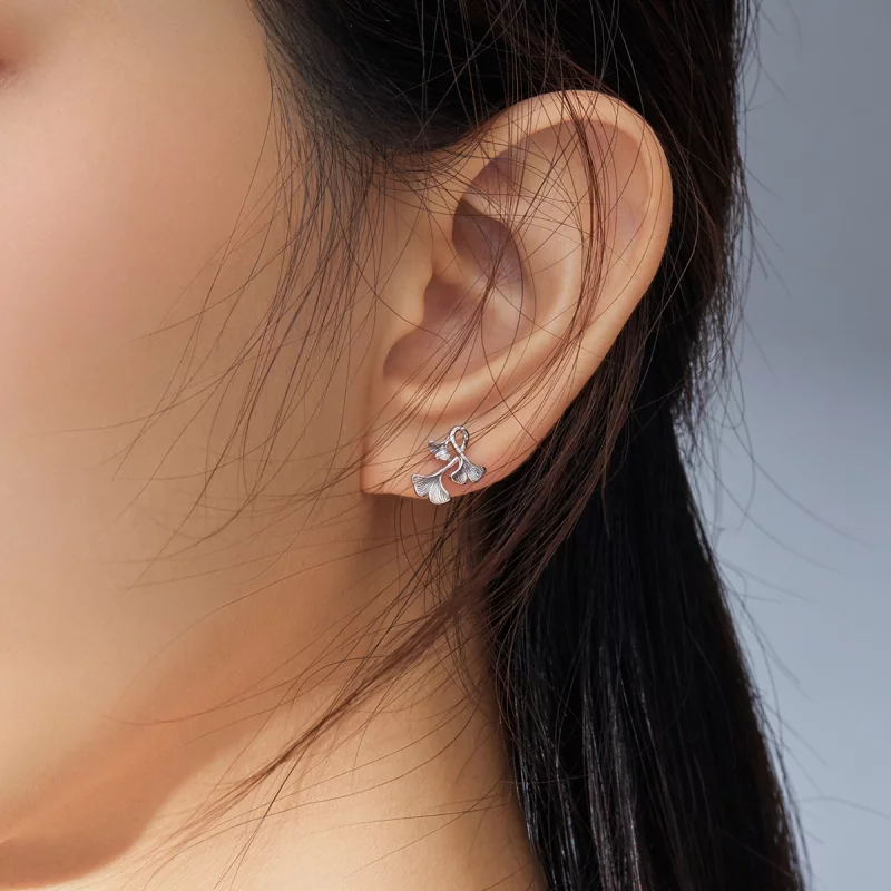 (image pour) Clous d'Oreilles Style PANDORA Feuille de Ginkgo - BSE328 - Afficher 7