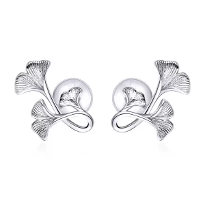 (image pour) Clous d'Oreilles Style PANDORA Feuille de Ginkgo - BSE328
