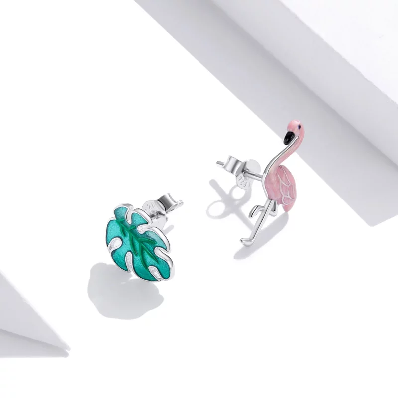 (image pour) Clous d'Oreilles Style PANDORA Feuille & Flamants Roses - SCE1124 - Afficher 4