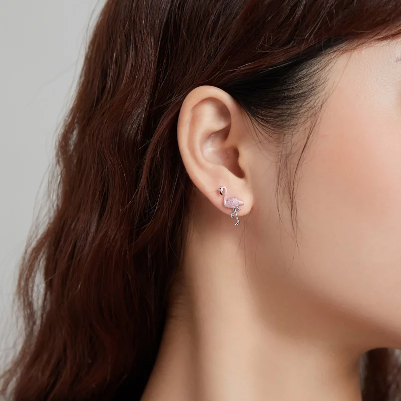 (image pour) Clous d'Oreilles Style PANDORA Feuille & Flamants Roses - SCE1124 - Afficher 8