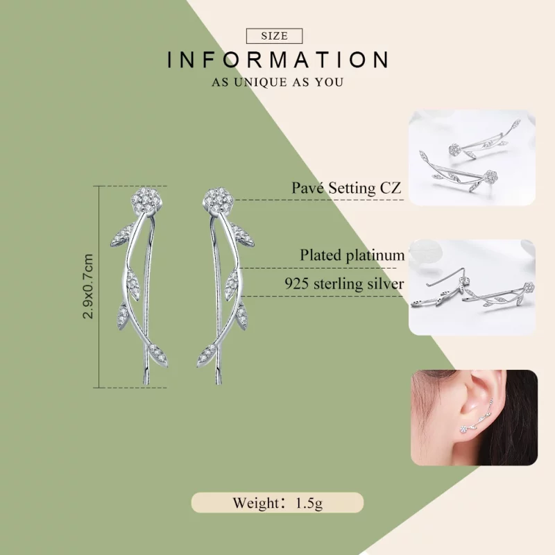 (image pour) Clous d'Oreilles Style PANDORA Feuilles brillantes - SCE266 - Afficher 2