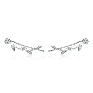 Clous d'Oreilles Style PANDORA Feuilles brillantes - SCE266 (image pour) Clous d'Oreilles Style PANDORA Feuilles brillantes - SCE266
