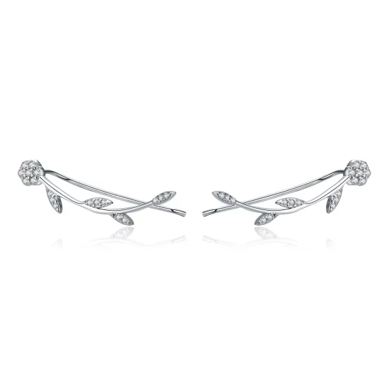(image pour) Clous d'Oreilles Style PANDORA Feuilles brillantes - SCE266