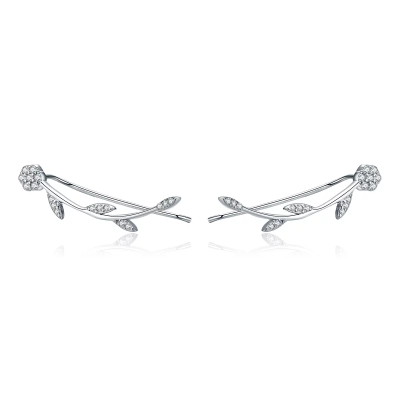 (image pour) Clous d'Oreilles Style PANDORA Feuilles brillantes - SCE266