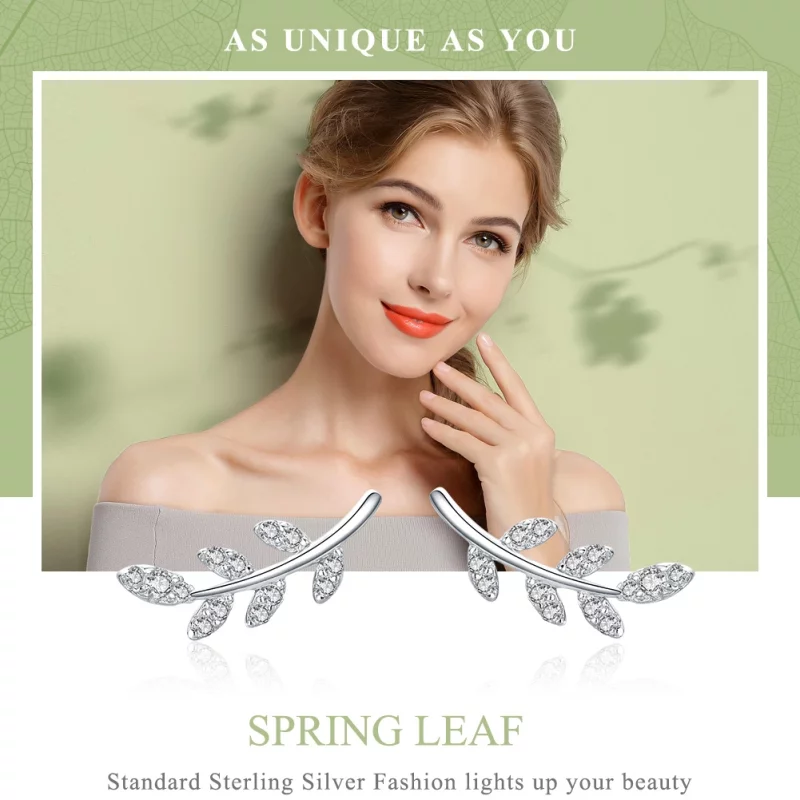 (image pour) Clous d'Oreilles Style PANDORA Feuilles de printemps - BSE031 - Afficher 6