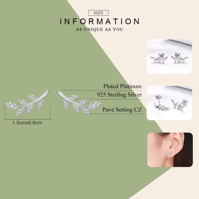 (image pour) Clous d'Oreilles Style PANDORA Feuilles de printemps - BSE031 - Afficher 7