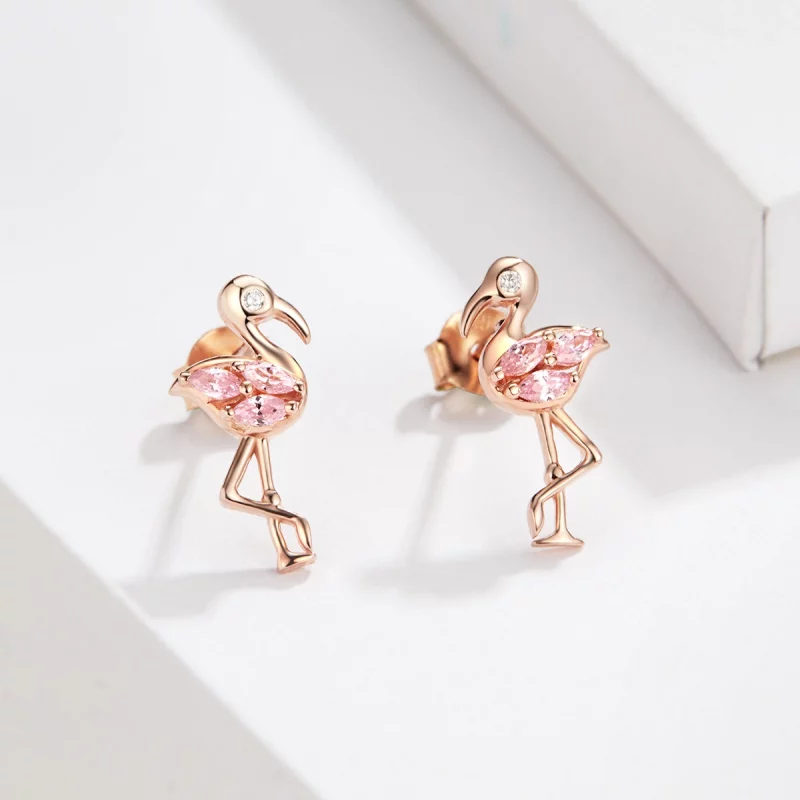 (image pour) Clous d'Oreilles Style PANDORA Flamants roses - BSE120 - Afficher 4