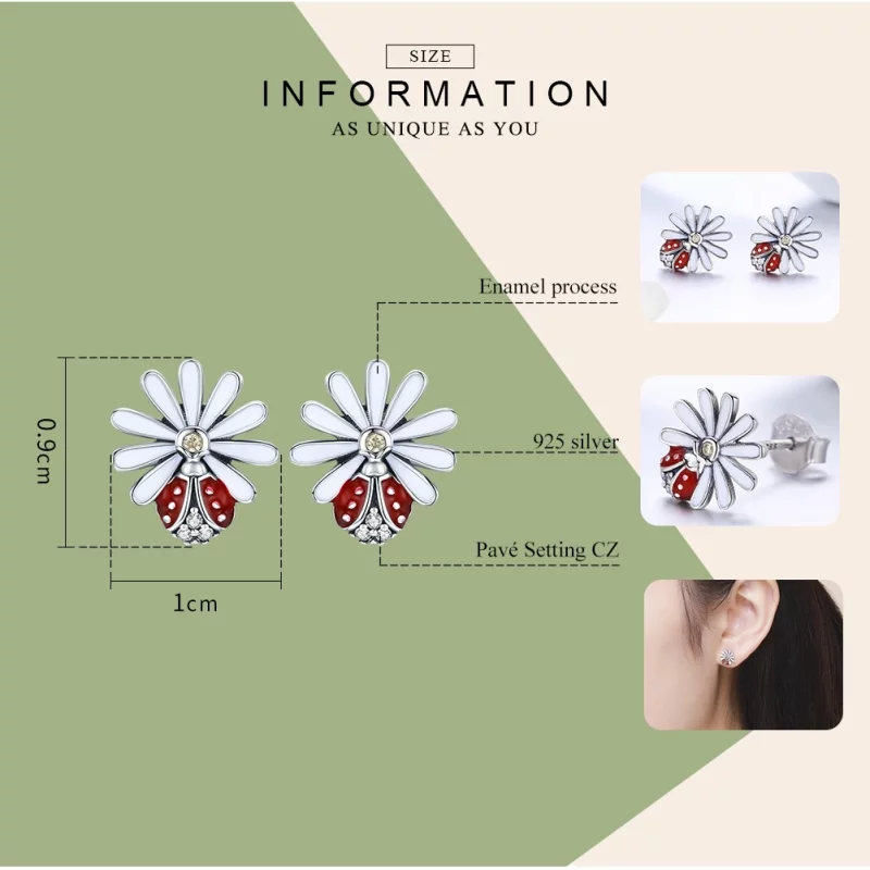 (image pour) Clous d'Oreilles Style PANDORA Fleur & Coccinelle - SCE459 - Afficher 3