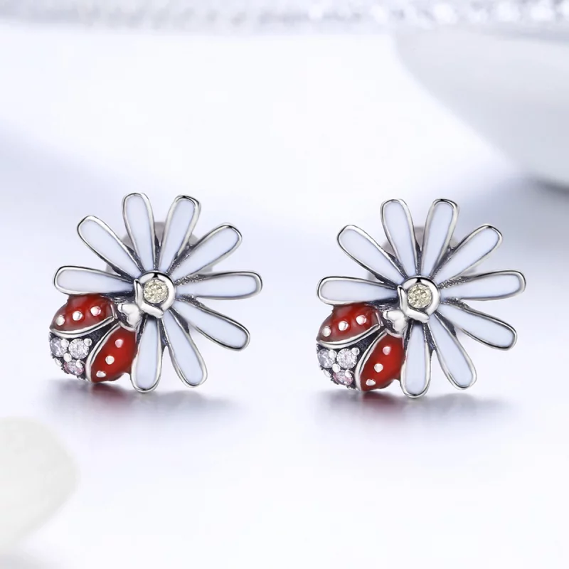 (image pour) Clous d'Oreilles Style PANDORA Fleur & Coccinelle - SCE459 - Afficher 4