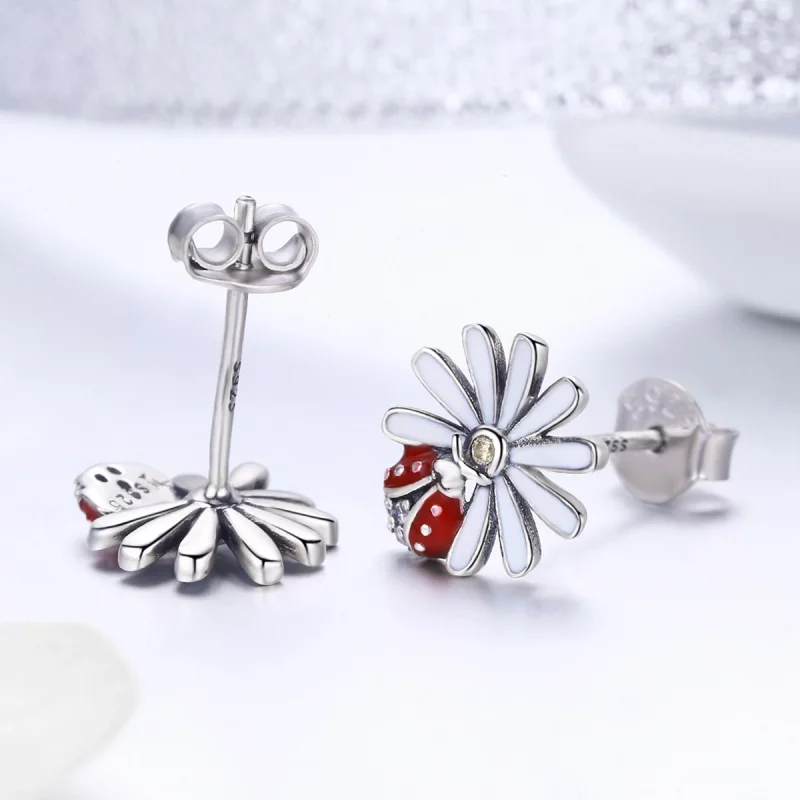(image pour) Clous d'Oreilles Style PANDORA Fleur & Coccinelle - SCE459 - Afficher 5