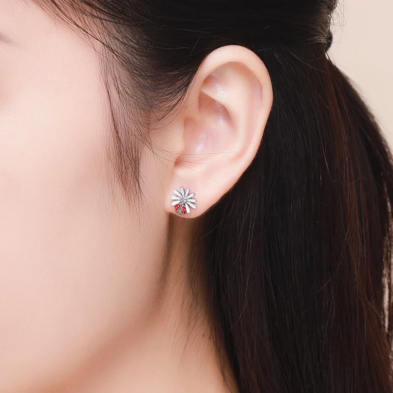 (image pour) Clous d'Oreilles Style PANDORA Fleur & Coccinelle - SCE459 - Afficher 6