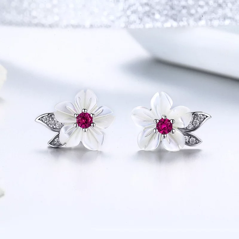 (image pour) Clous d'Oreilles Style PANDORA fleur de cerisier - BSE055 - Afficher 2