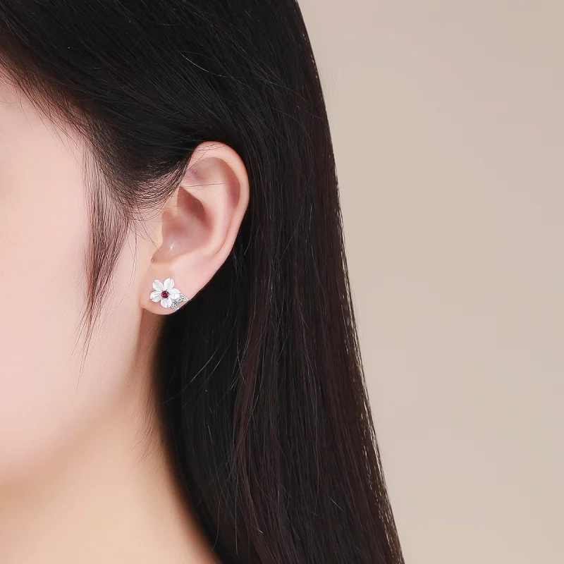 (image pour) Clous d'Oreilles Style PANDORA fleur de cerisier - BSE055 - Afficher 5