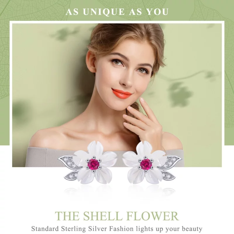 (image pour) Clous d'Oreilles Style PANDORA fleur de cerisier - BSE055 - Afficher 6