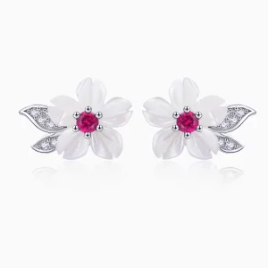 Clous d'Oreilles Style PANDORA fleur de cerisier - BSE055 (image pour) Clous d'Oreilles Style PANDORA fleur de cerisier - BSE055