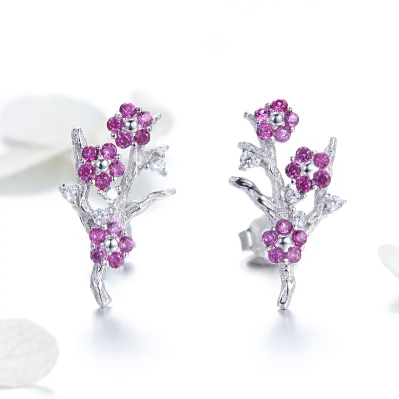 (image pour) Clous d'Oreilles Style PANDORA Fleur de pêche - BSE040 - Afficher 2
