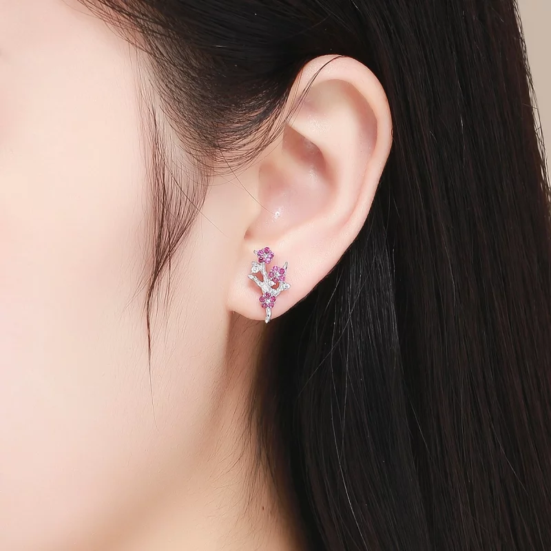 (image pour) Clous d'Oreilles Style PANDORA Fleur de pêche - BSE040 - Afficher 5