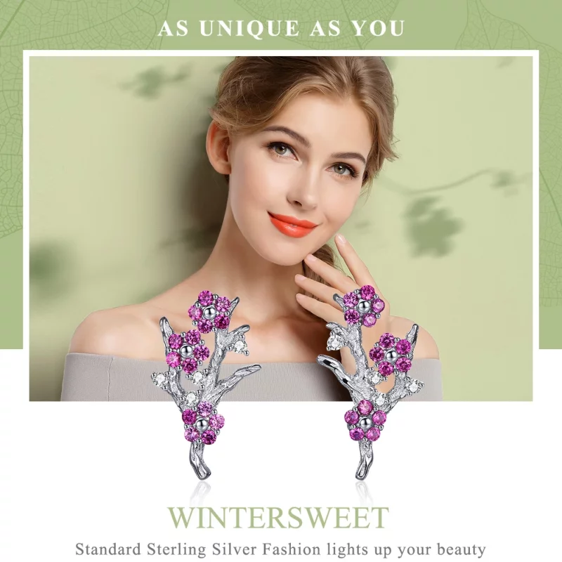 (image pour) Clous d'Oreilles Style PANDORA Fleur de pêche - BSE040 - Afficher 6