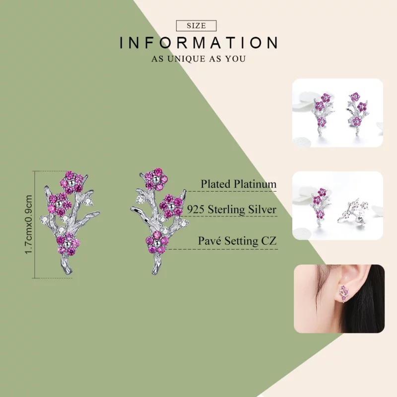 (image pour) Clous d'Oreilles Style PANDORA Fleur de pêche - BSE040 - Afficher 7
