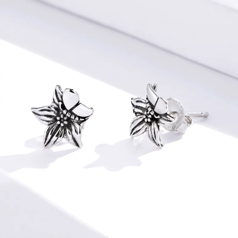 (image pour) Clous d'Oreilles Style PANDORA Fleurs d'amour papillon - SCE887 - Afficher 2