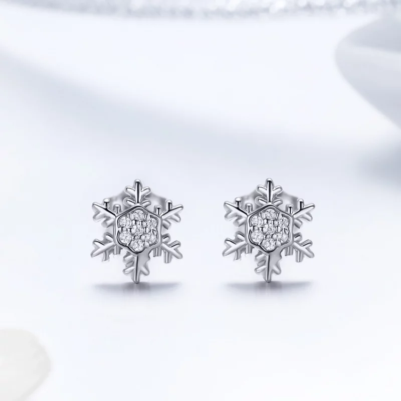 (image pour) Clous d'Oreilles Style PANDORA Flocons de neige élégants - BSE009 - Afficher 2