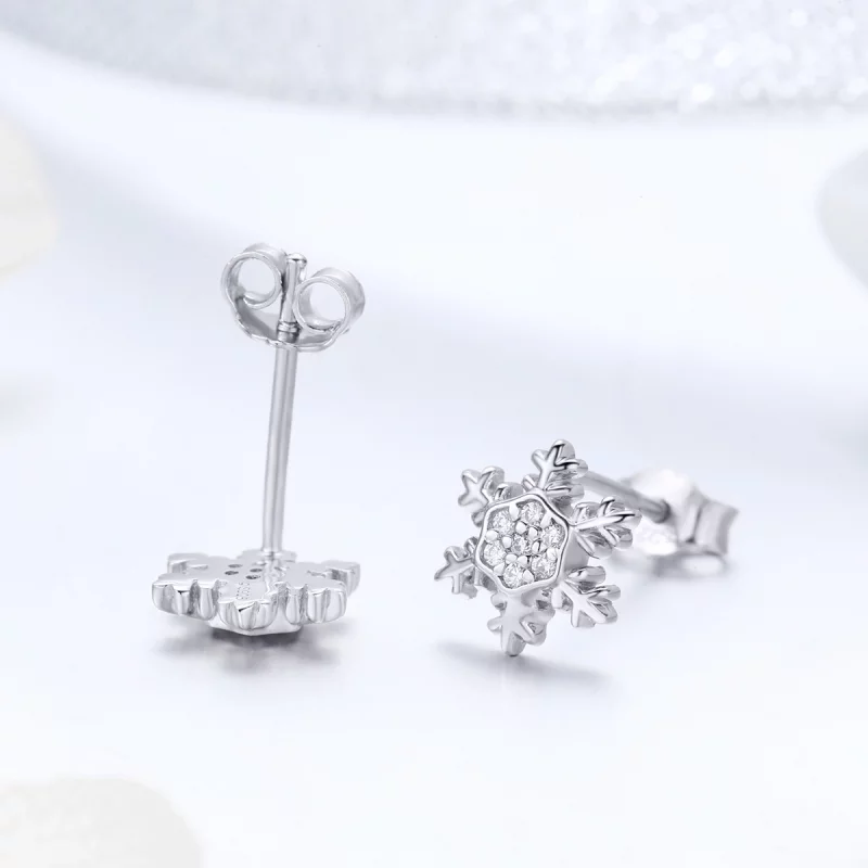 (image pour) Clous d'Oreilles Style PANDORA Flocons de neige élégants - BSE009 - Afficher 4