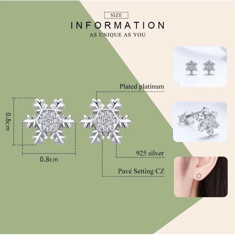 (image pour) Clous d'Oreilles Style PANDORA Flocons de neige élégants - BSE009 - Afficher 8