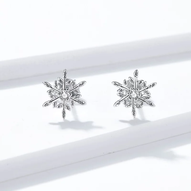 (image pour) Clous d'Oreilles Style PANDORA Flocons de neige romantiques - BSE424 - Afficher 2