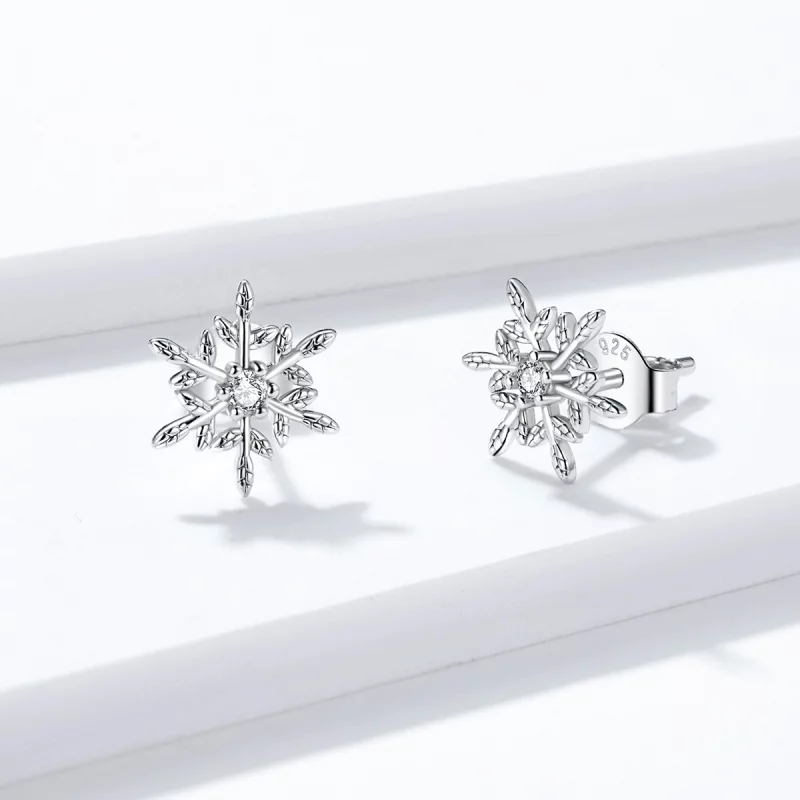 (image pour) Clous d'Oreilles Style PANDORA Flocons de neige romantiques - BSE424 - Afficher 3