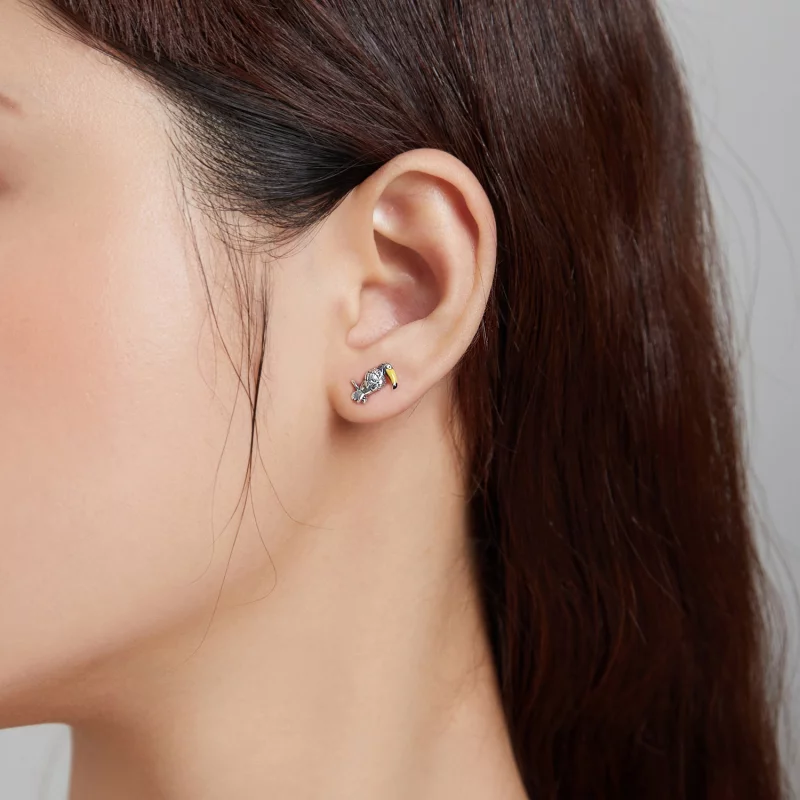(image pour) Clous d'Oreilles Style PANDORA Grand oiseau et feuille à bec - SCE1083 - Afficher 6