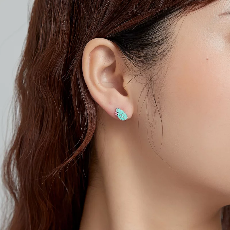 (image pour) Clous d'Oreilles Style PANDORA Grand oiseau et feuille à bec - SCE1083 - Afficher 8