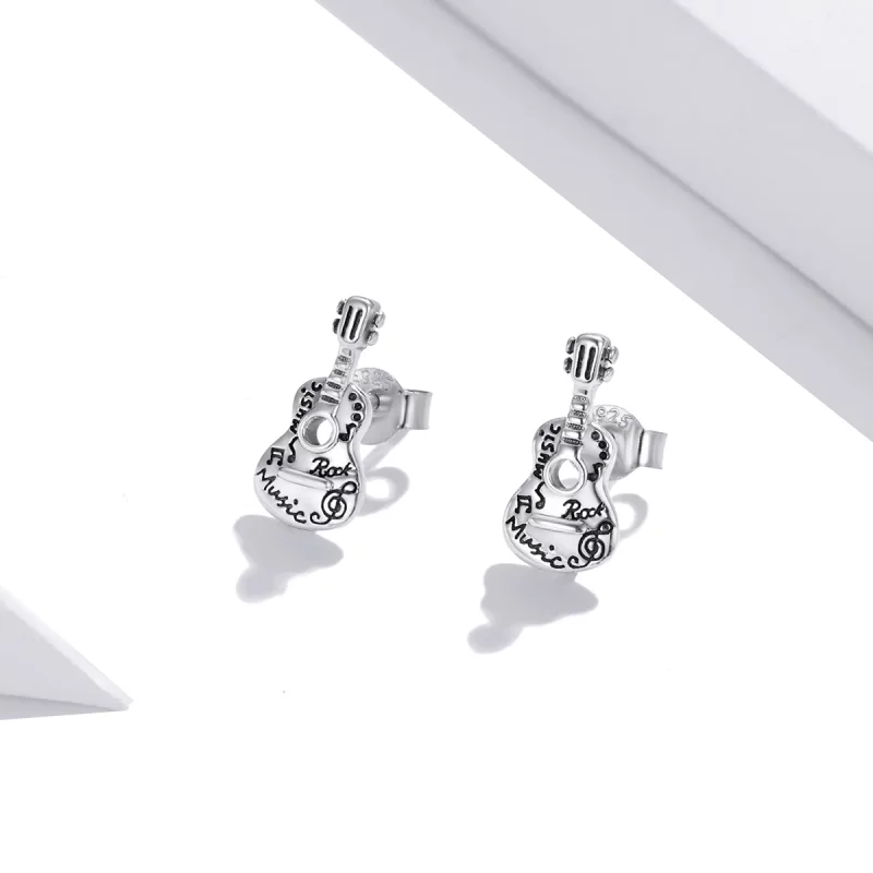 (image pour) Clous d'Oreilles Style PANDORA Guitare Vintage - SCE1155 - Afficher 2