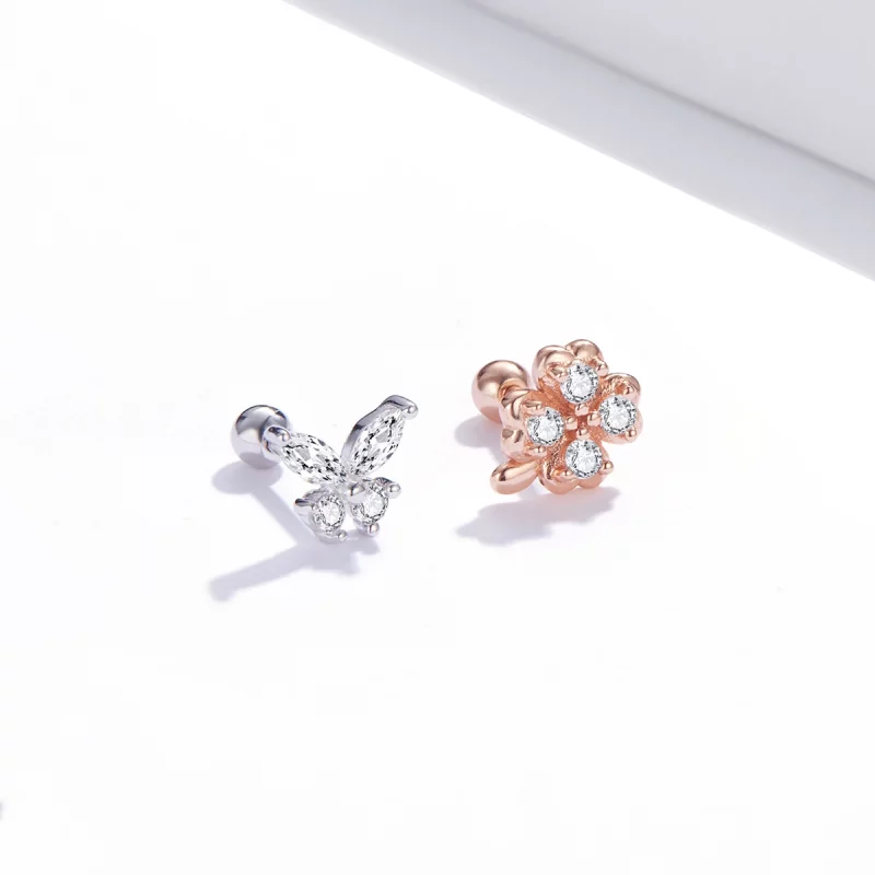 (image pour) Clous d'Oreilles Style PANDORA Herbe chanceuse et papillons Bicolore - SCE1008 - Afficher 2