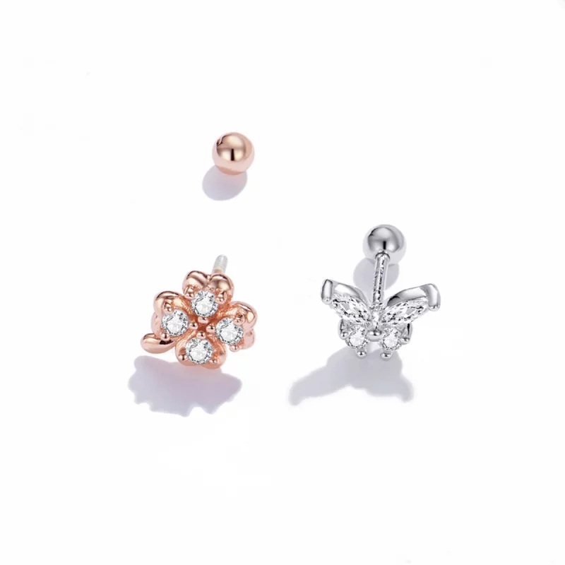(image pour) Clous d'Oreilles Style PANDORA Herbe chanceuse et papillons Bicolore - SCE1008 - Afficher 4