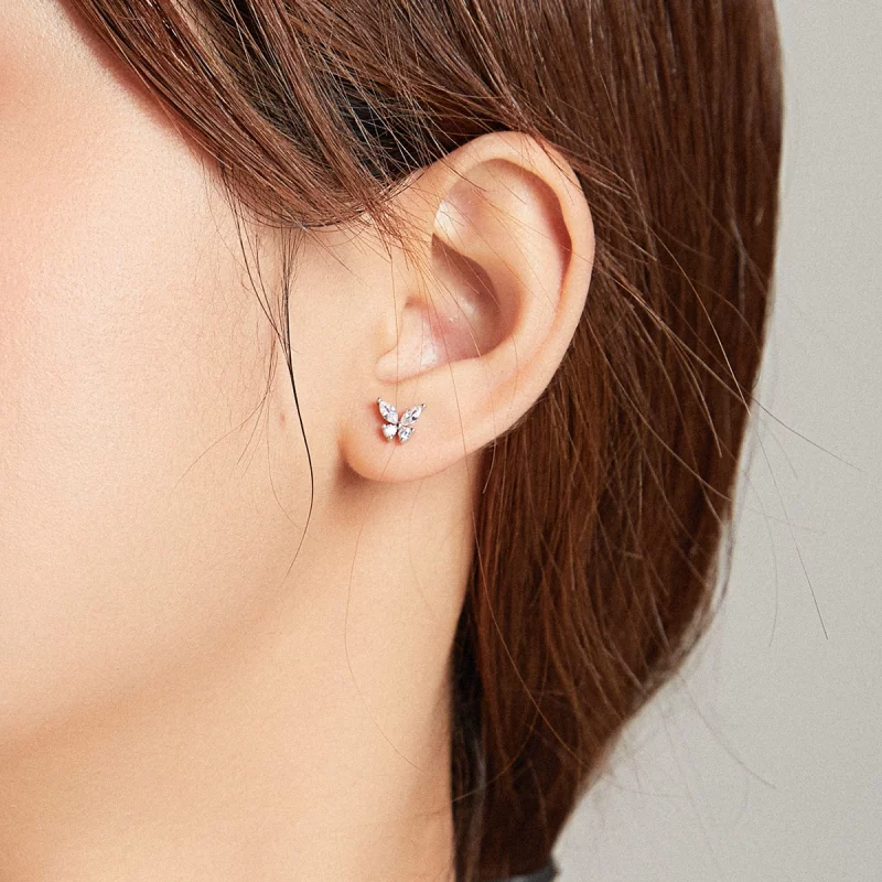 (image pour) Clous d'Oreilles Style PANDORA Herbe chanceuse et papillons Bicolore - SCE1008 - Afficher 7