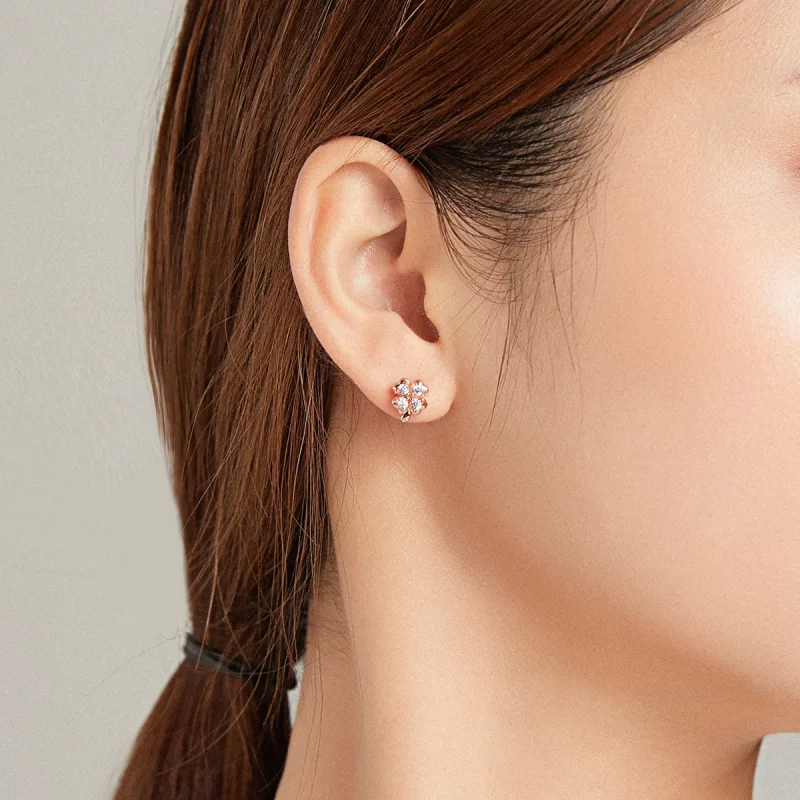 (image pour) Clous d'Oreilles Style PANDORA Herbe chanceuse et papillons Bicolore - SCE1008 - Afficher 8